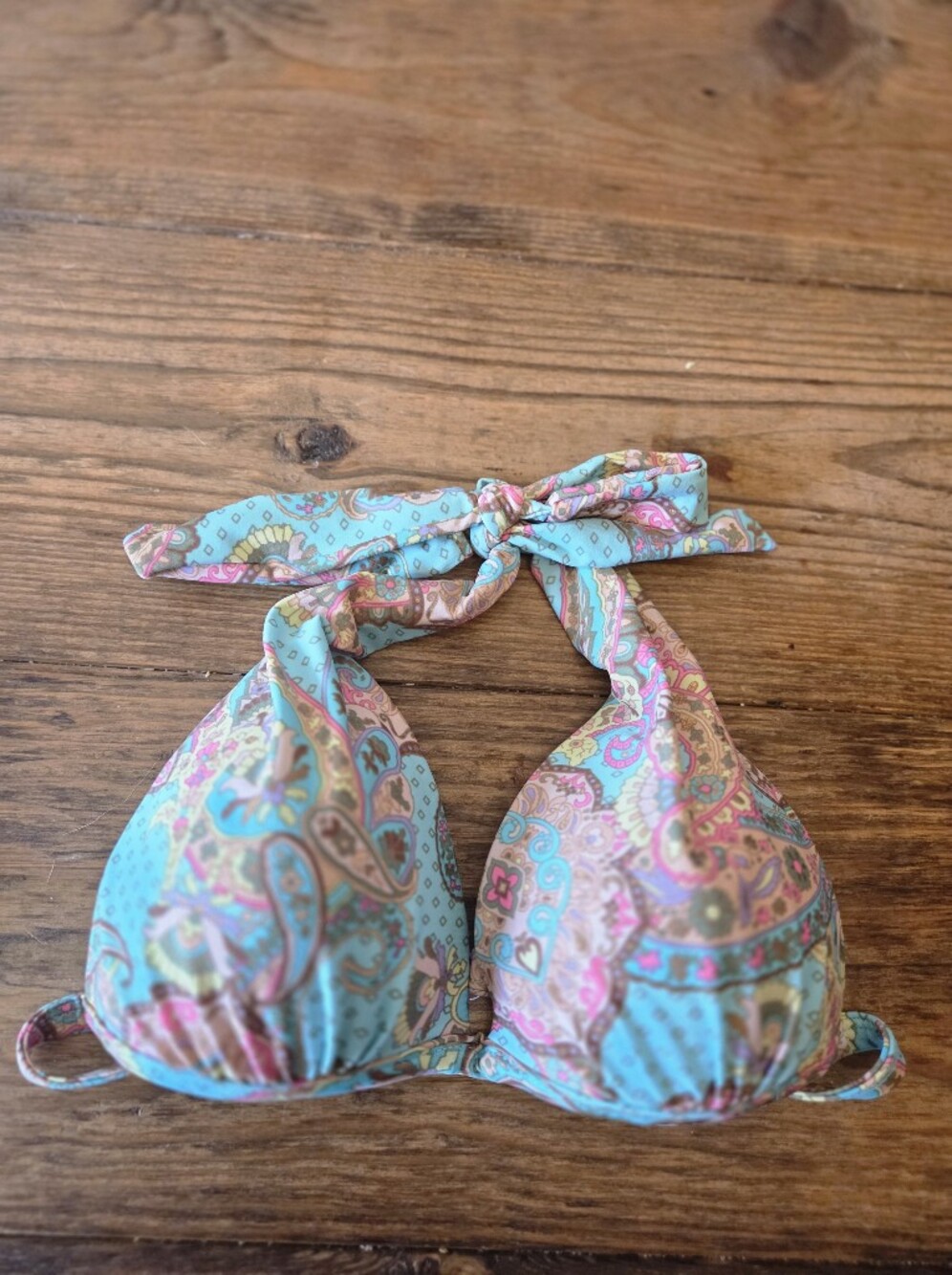 Arizona Jean Company Boho Paisley Halter Bikini Top - Turquoise & Pink - Size M